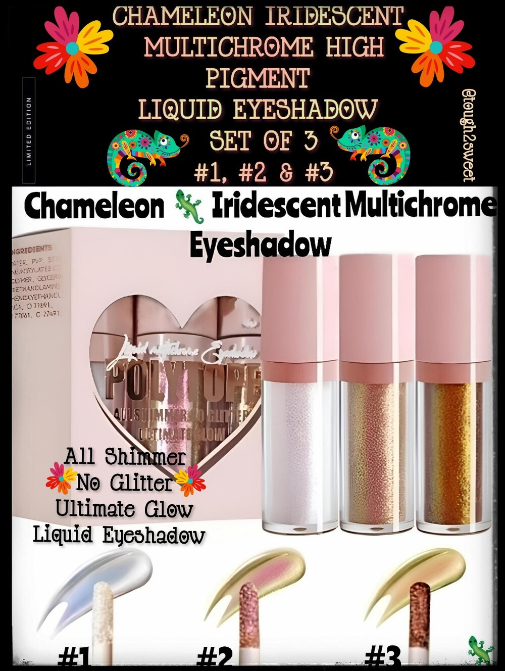 🆕CHAMELEON IRIDESCENT MULTICHROME HIGH PIGMENT EYESHADOW SET OF 3~ #1, #2 & #3